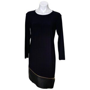 Black MSK Long-Sleeve Dress With Faux Leather Hem & Zipper Detail Women's Size M
